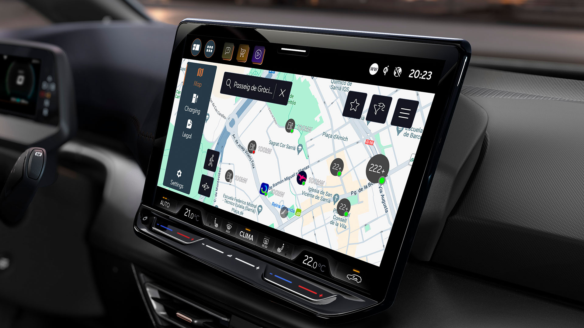 CUPRA Born infotainment system navigation with charging points